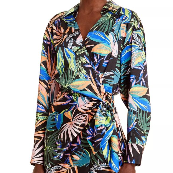 NWT! Milly Jordan Tropical Palm Print Wrap Dress Size US 8 - Picture 3 of 6